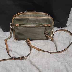 Michael Kors Khaki and Tan Crossbody Bag